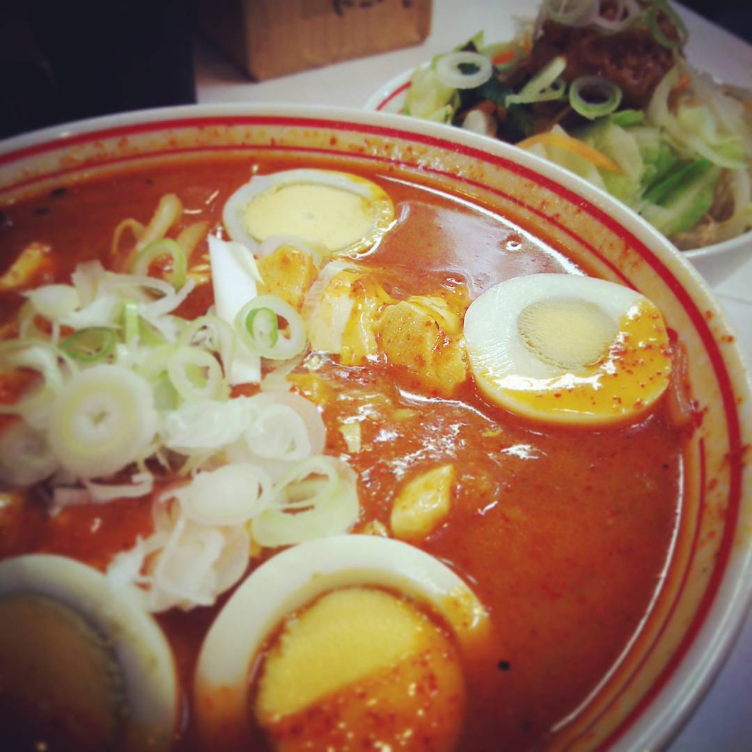 蒙古卵麺 麺半分、ゆで野菜